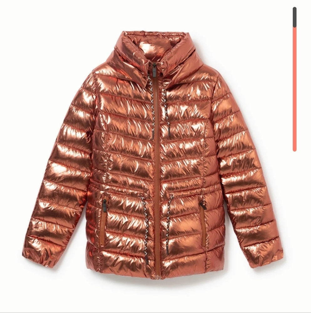 Desigual Padded Hood Jacket In A Shinny Beautiful Copper Colour.  New, Women's M